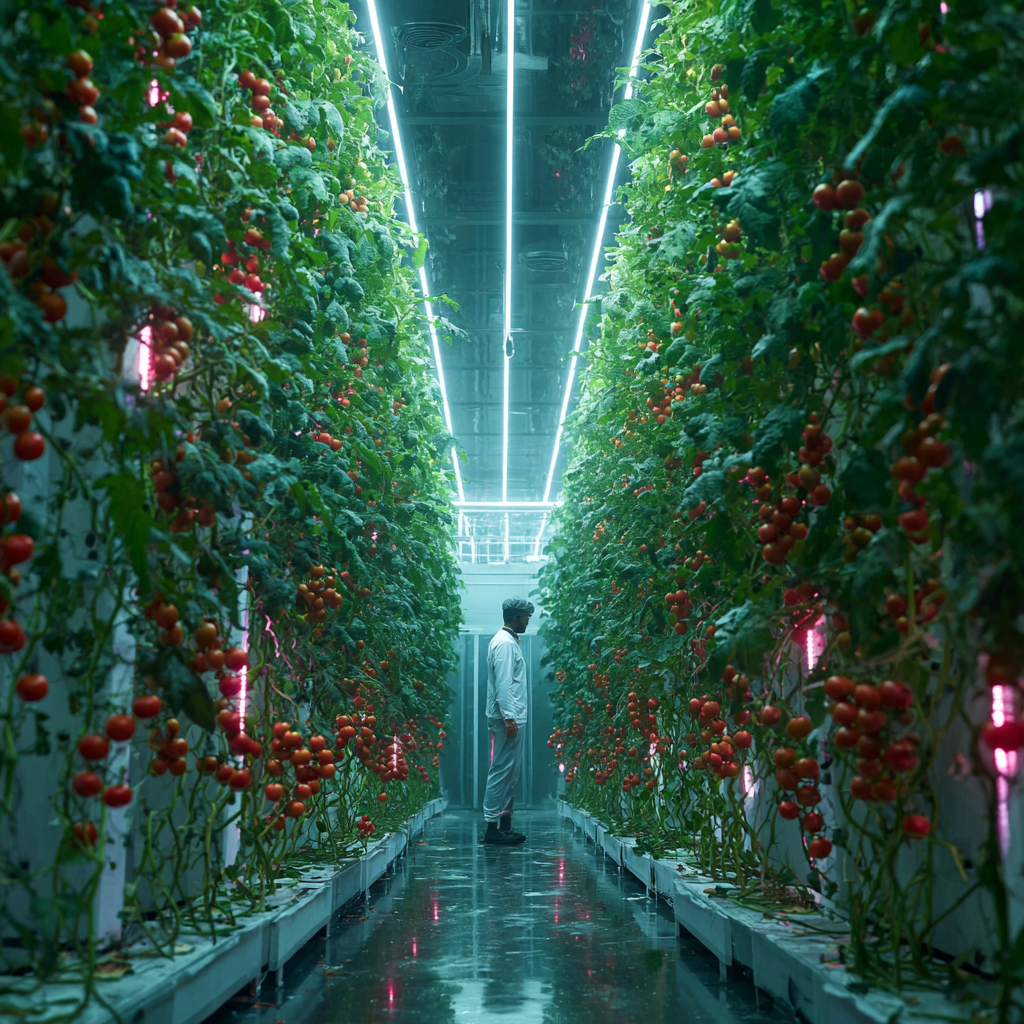 Farm worker in the controlled environment